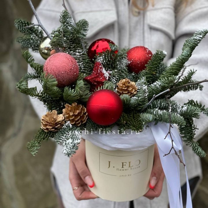 Новогодняя композиция в коробке ред в Липецке