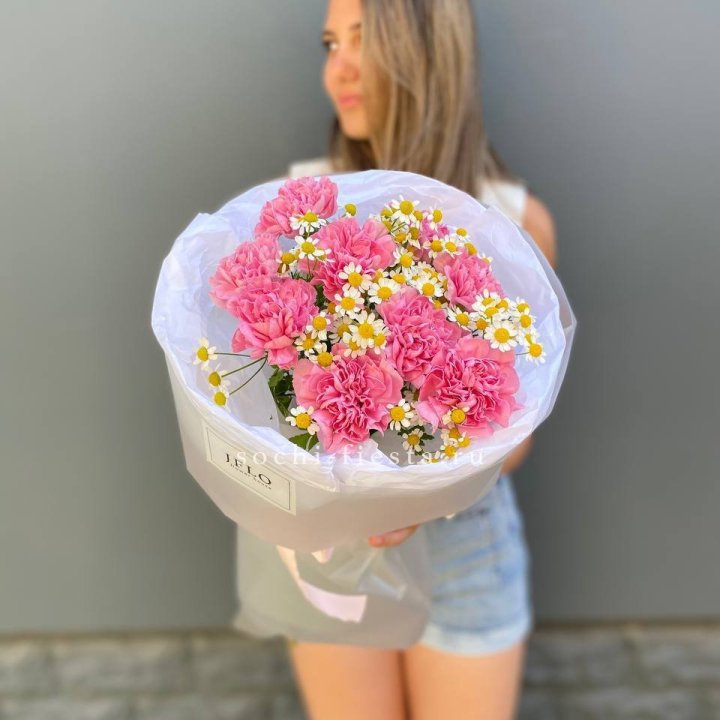 Дуобукет диантусов и ромашек в Липецке