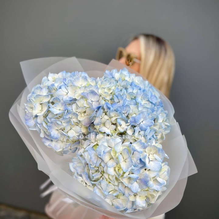 Букет из 3 голубых гортензий  в Липецке