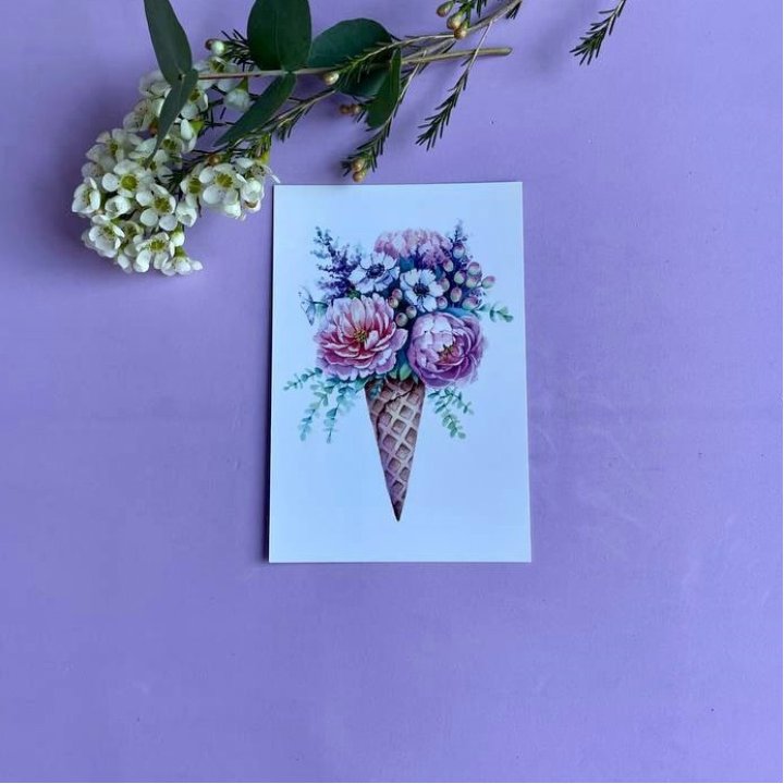 Открытка к букету "Цветочно-кремовый" в Липецке