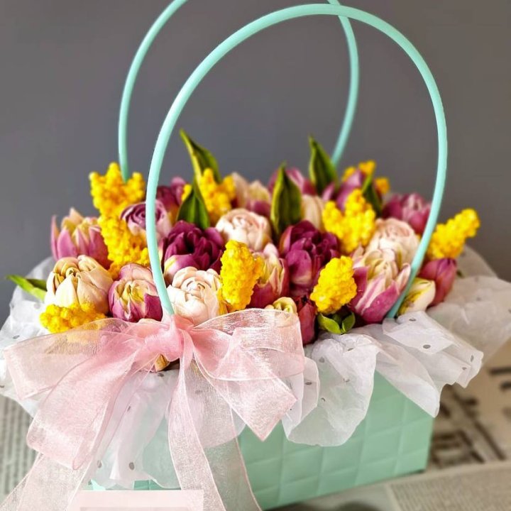 Тюльпаны в сумочке из зефира в Липецке