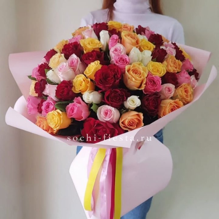 101 роза Кенийский микс "Нежность" в Липецке