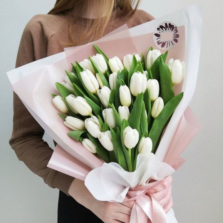 Букет белых тюльпанов "Моника" в Липецке